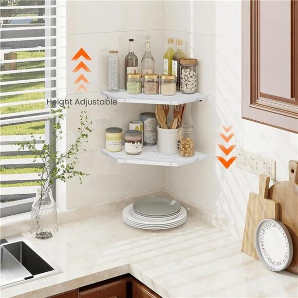 Corner Wall Shelf, Set of 2 Floating Corner Shelves with Wire Hole - Picture 4 of 7